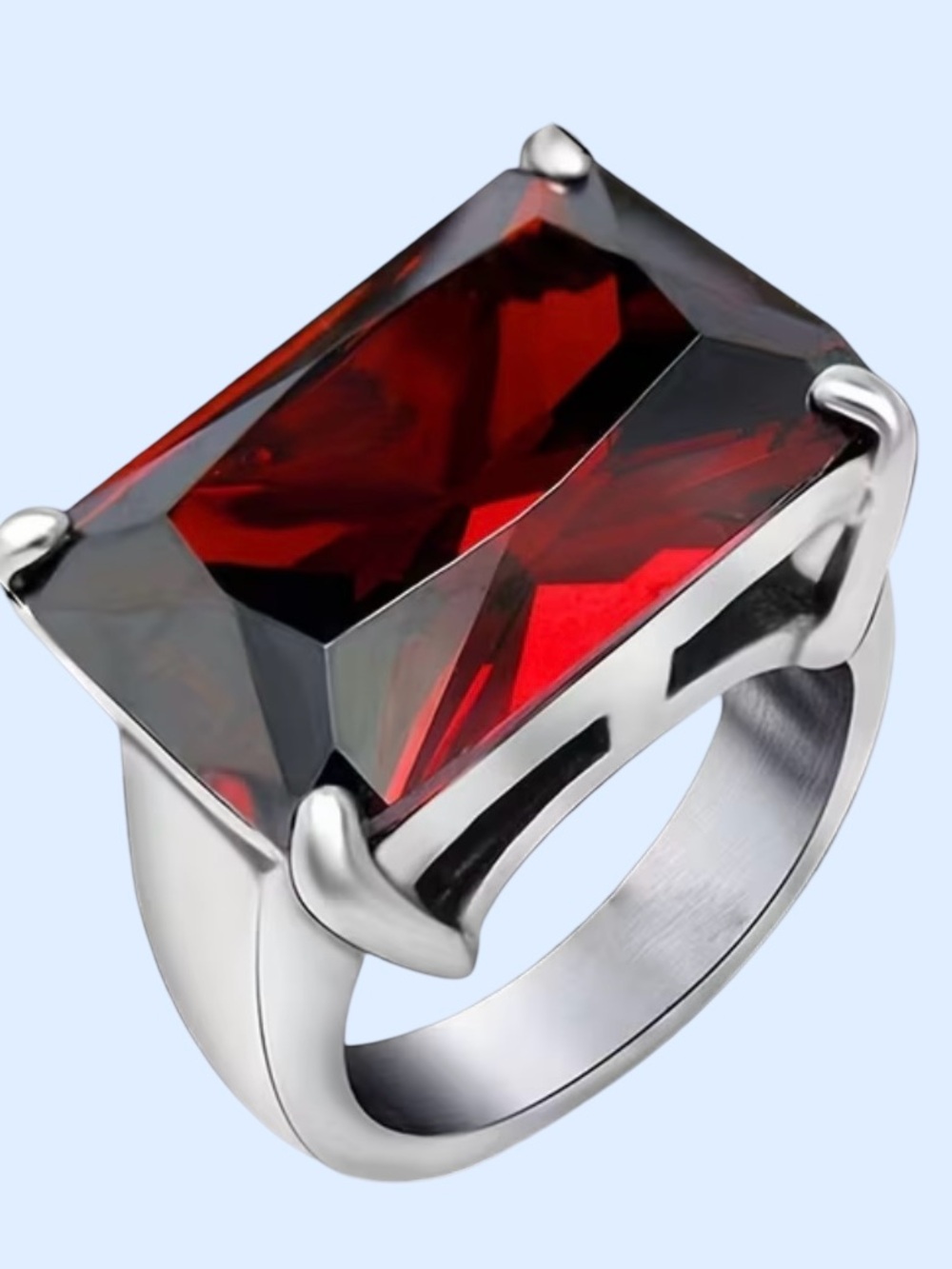 Red Rectangular Stone Cocktail Ring